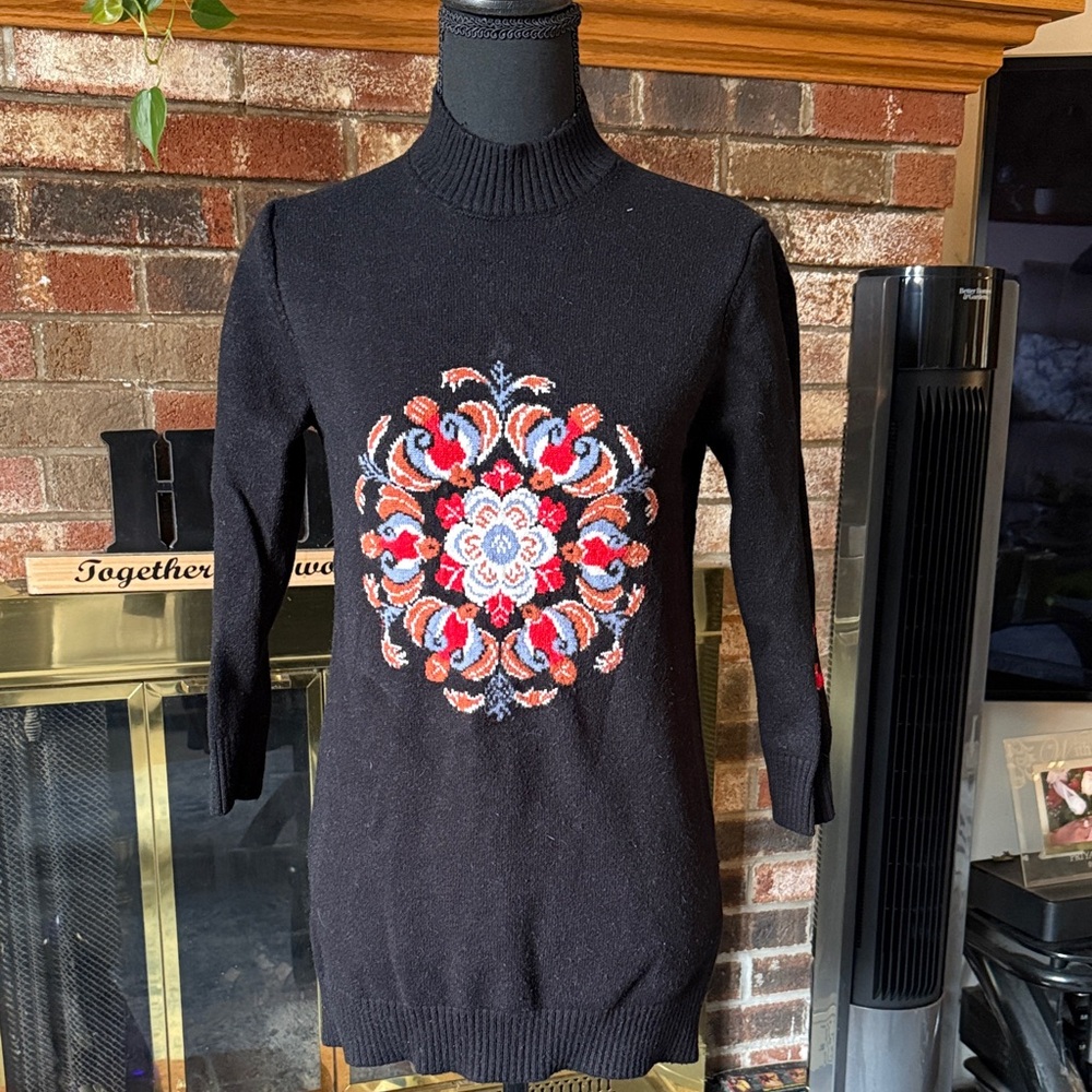 Black Sweater with Colorful Embroidery